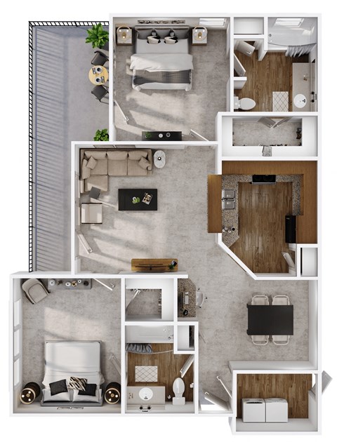 Floor plan for 2 beds, 2 baths, 1132 sqft